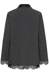 Kaffe Karielle Grey Melange Single Breasted Blazer with Lace Detailing, 10512351