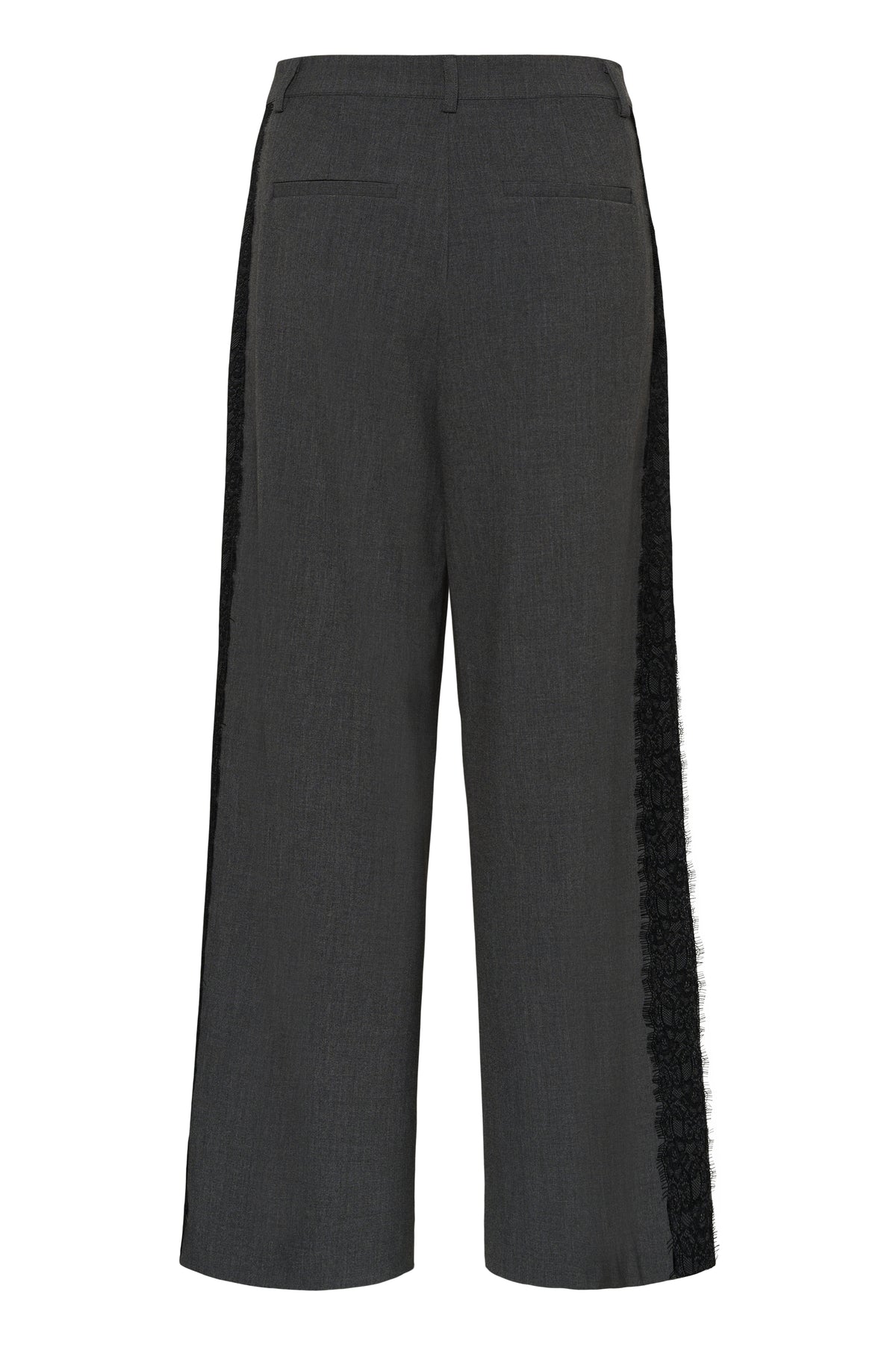 Kaffe Karielle Grey Melange Highwaisted Wide Leg Trousers with Lace Detailing