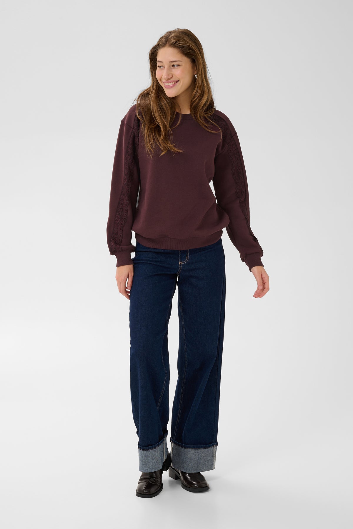 Kaffe KaJenny Fudge Burgundy Lace Fleece Lined Sweatshirt