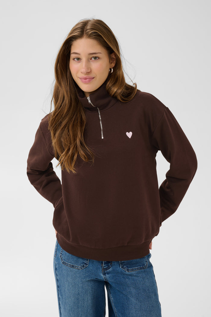 Kaffe KaLiddy Coffee Bean Fleece Lined Half Zip Sweatshirt, 10513266