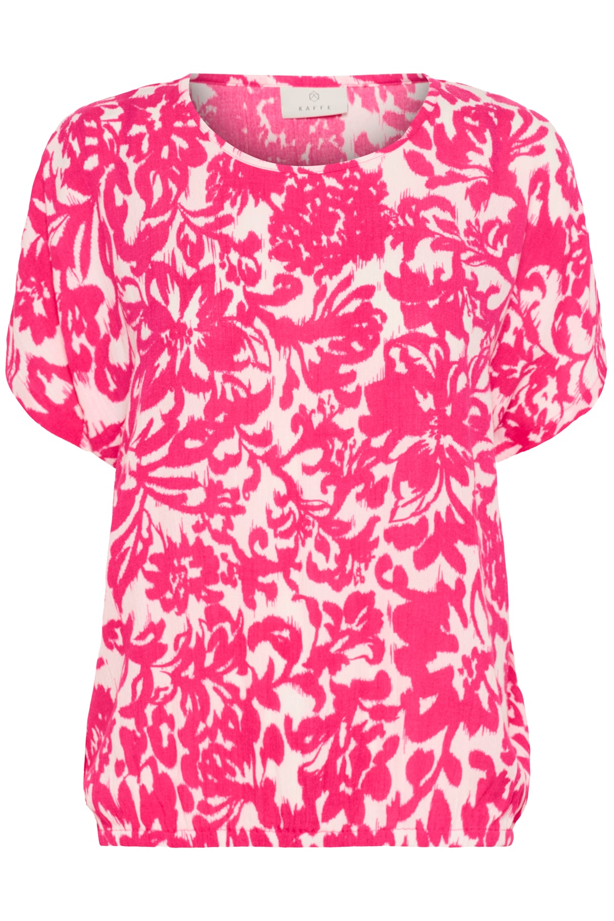 Kaffe Kalokia Beetroot Fuchsia Floral Print Elasticated Hem Blouse, 10551852