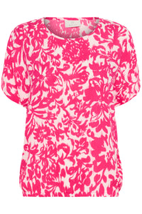 Kaffe Kalokia Beetroot Fuchsia Floral Print Elasticated Hem Blouse, 10551852