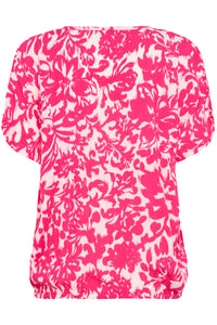 Kaffe Kalokia Beetroot Fuchsia Floral Print Elasticated Hem Blouse, 10551852