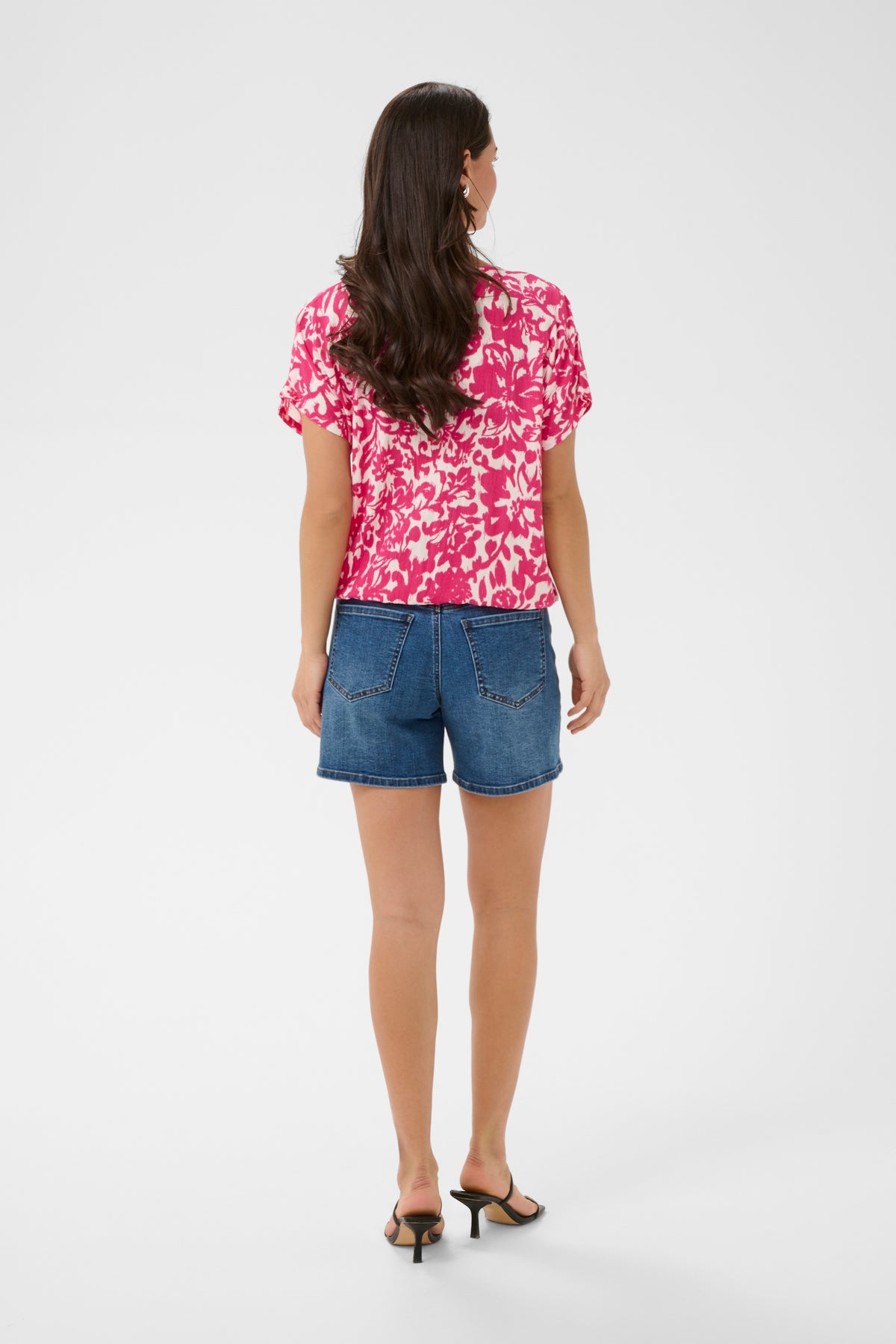 Kaffe Kalokia Beetroot Fuchsia Floral Print Elasticated Hem Blouse, 10551852