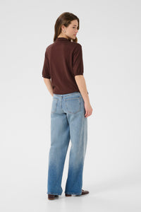 Kaffe Kalizza Fudge Burgundy Knitted Polo Top
