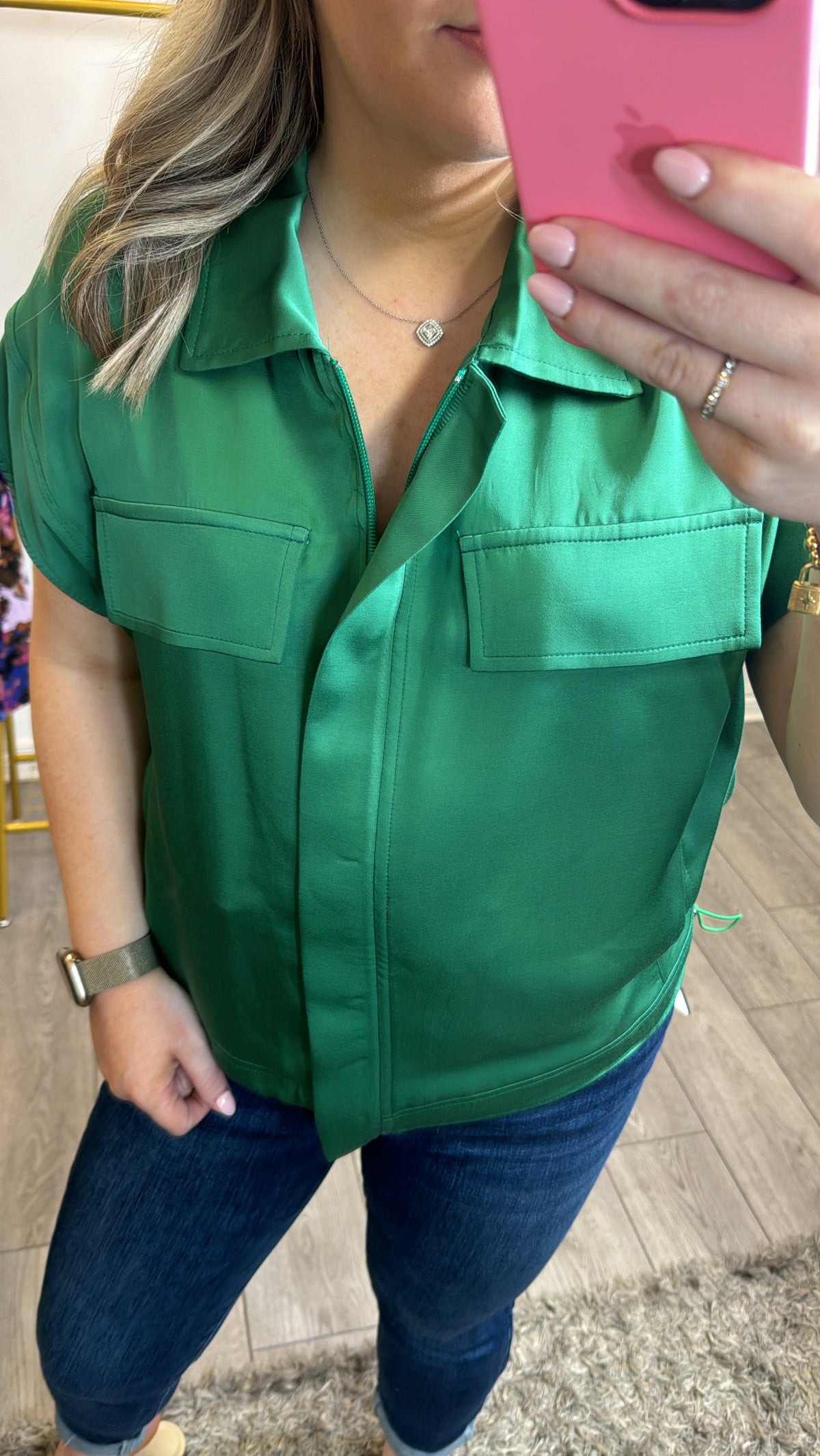 Access Fashion Emerald Green Satin Shirt Jacket