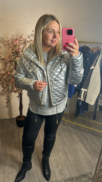 Coster Copenhagen Silver Quilted Cropped Oversized Jacket