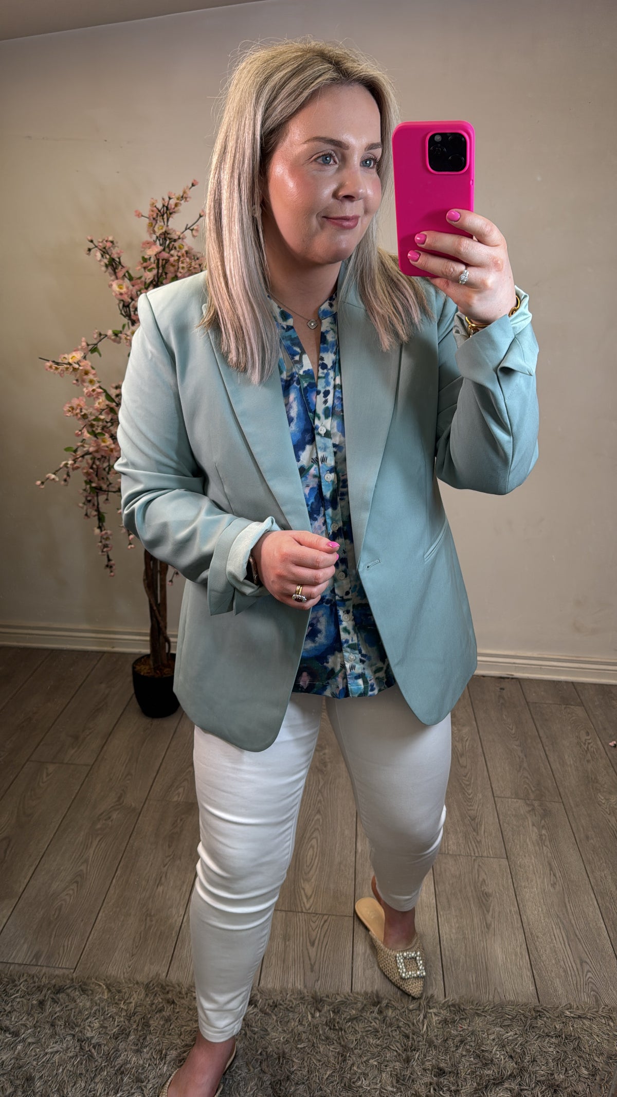 Garcia Blue Wave V-Neck Blouse with Ruffle Shoulders