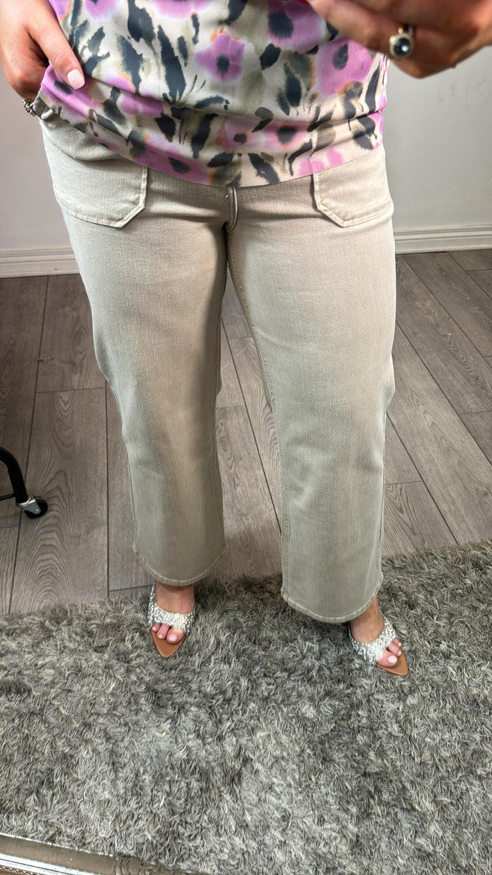 Toxik Wide Leg Culotte Stone Beige Cropped Jeans, L21200