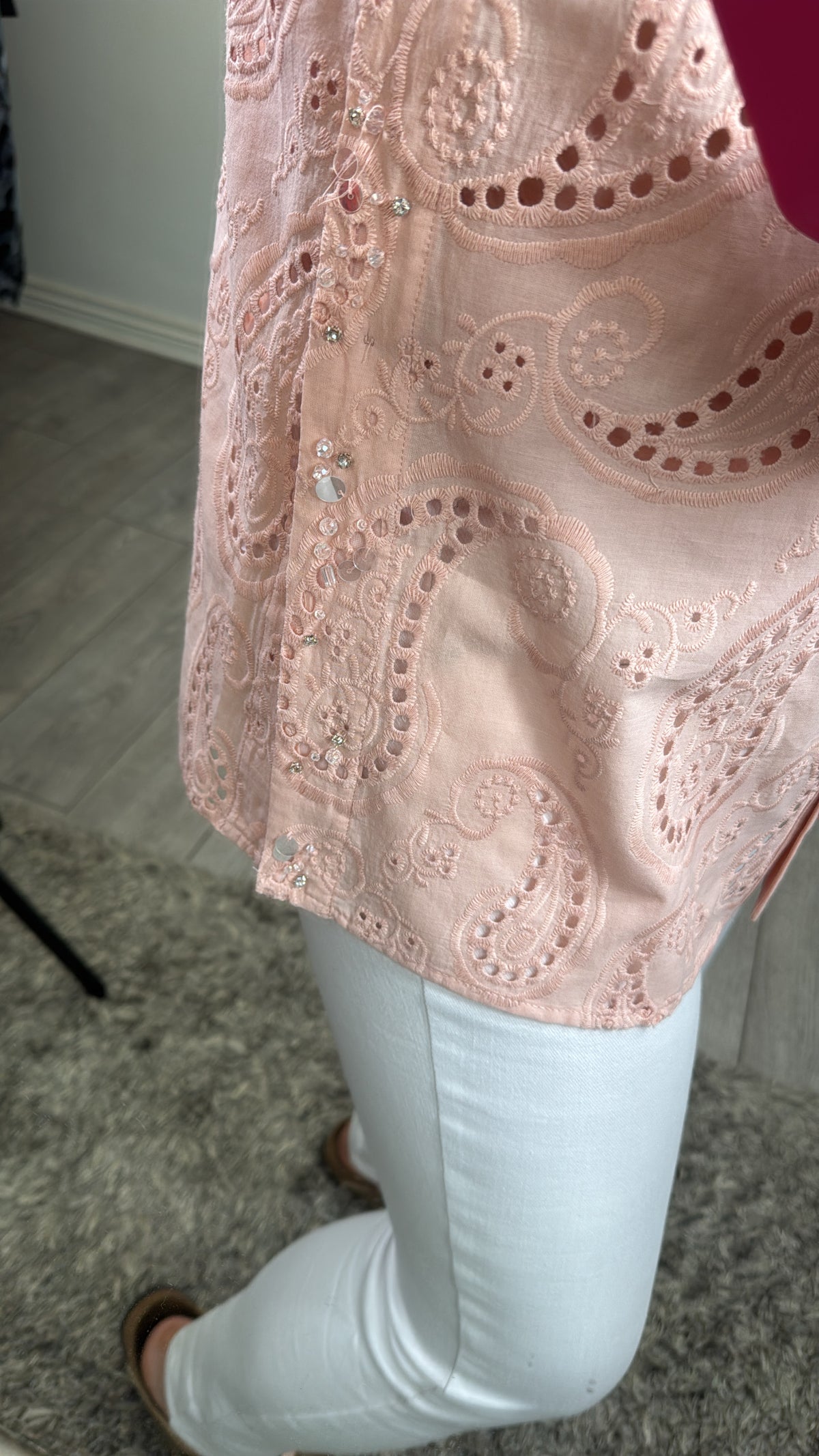Access Fashion Powder Pink Oversized Broderie Shirt with Embellishment