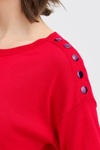 Fransa Poinsettia Red Button Knit