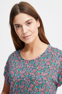 Fransa FrSeen Carmine Rose Floral Printed T-Shirt, 20610634