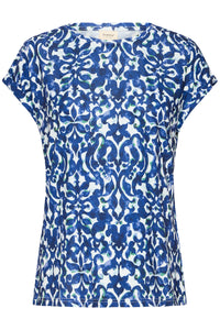 Fransa FrSeen Cobalt Navy Blue Printed T-Shirt