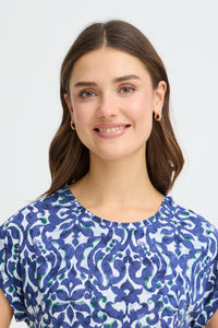 Fransa FrSeen Cobalt Navy Blue Printed T-Shirt