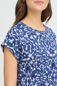 Fransa FrSeen Cobalt Navy Blue Printed T-Shirt