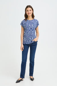 Fransa FrSeen Cobalt Navy Blue Printed T-Shirt