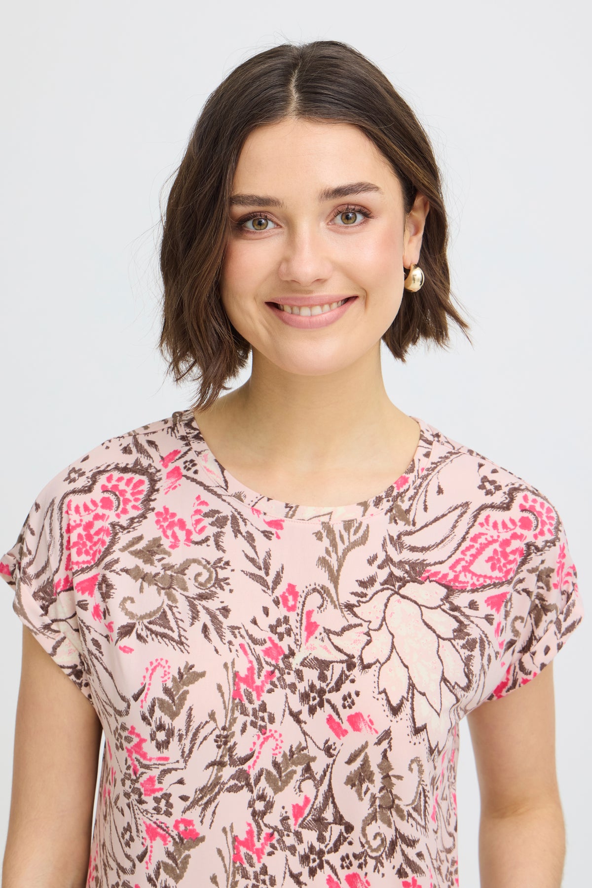 Fransa FrSeen Lotus Pink Floral Printed T-Shirt, 20610634