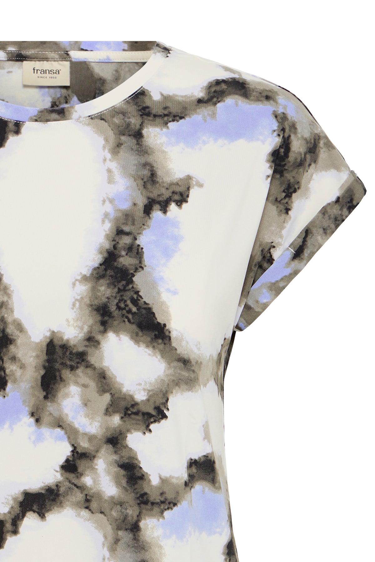 Fransa FrSeen Marble Hydrangea Blue Printed T-Shirt, 20610634
