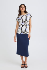 Fransa FrSeen Marble Hydrangea Blue Printed T-Shirt, 20610634