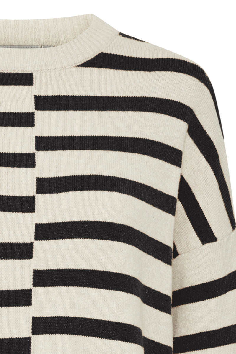 Fransa Frbitte Black/Beige Stripe Oversized Knit,  20612456