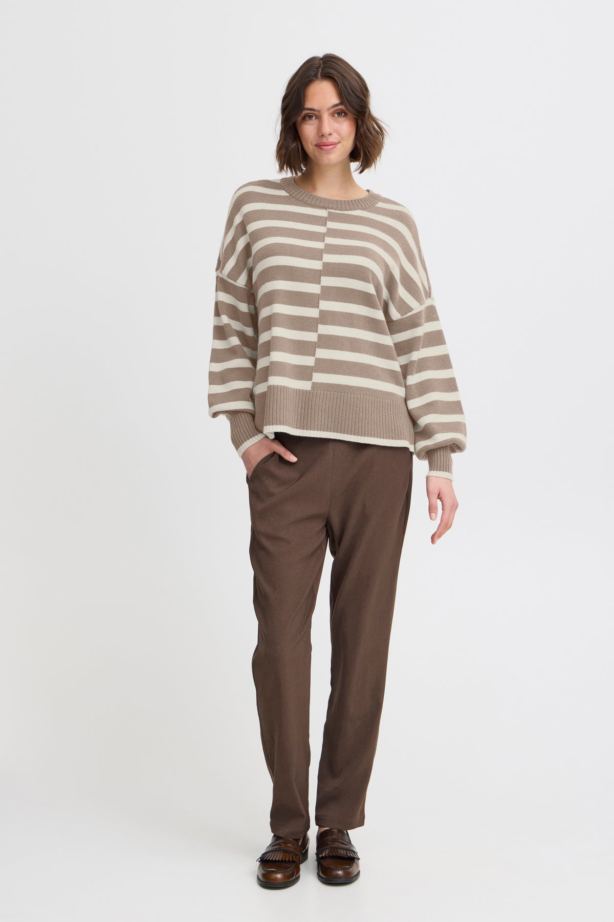 Fransa Frbitte Walnut Mix Stripe Oversized Knit, 20612456