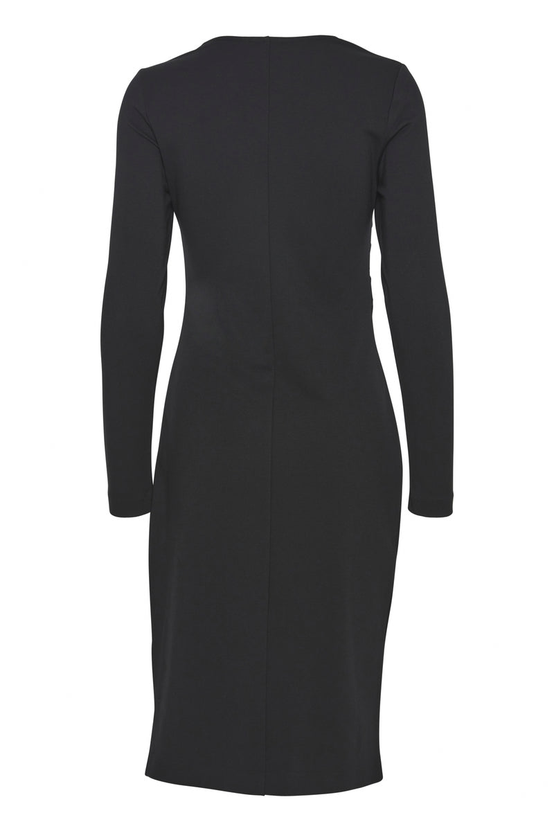 Fransa Frlano Black Asymmetric Neck Fitted Midi Dress, 20613019