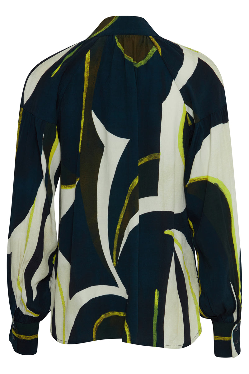 Fransa Frlena Navy Blazer/Lime Abstract Printed Blouse, 20613285