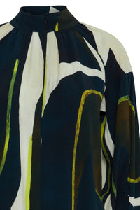 Fransa Frlena Navy Blazer/Lime Abstract Printed Blouse, 20613285