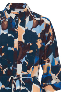 Fransa FrTaya Beaucoup Blue Abstract Printed Midi Shirt Dress, 20613529