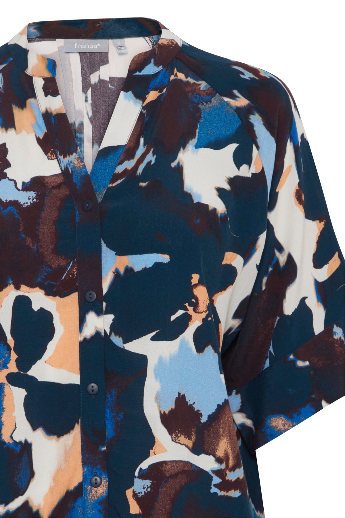 Fransa FrTaya Beaucoup Blue Abstract Printed Oversized Blouse, 20613531