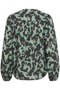 Fransa Frlelu Green Bay Leopard Print V-Neck Blouse, 20614115