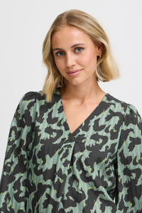 Fransa Frlelu Green Bay Leopard Print V-Neck Blouse, 20614115