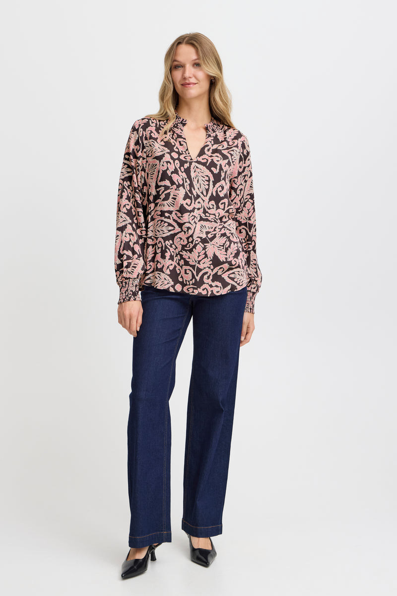 Fransa FrGladis Phantom Grey/Rose V-Neck Abstract Printed Blouse, 20614538