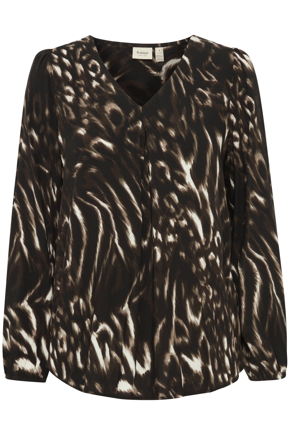 Fransa FrGlowy Black Abstract Printed V-Neck Blouse, 20614867