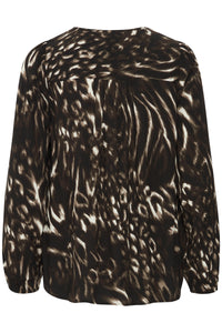 Fransa FrGlowy Black Abstract Printed V-Neck Blouse, 20614867