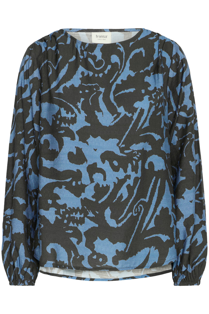 Fransa FrAriana Bluestone/Chocolate Abstract Printed Blouse, 20614991