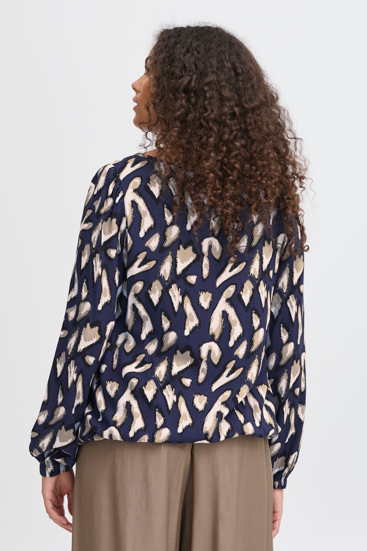 Fransa FrFlowy Navy Blazer Printed Elasticated Hem Blouse