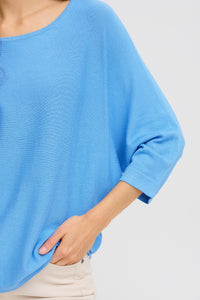 Fransa FrClia Azure Blue Oversized 3/4 Sleeve Knit