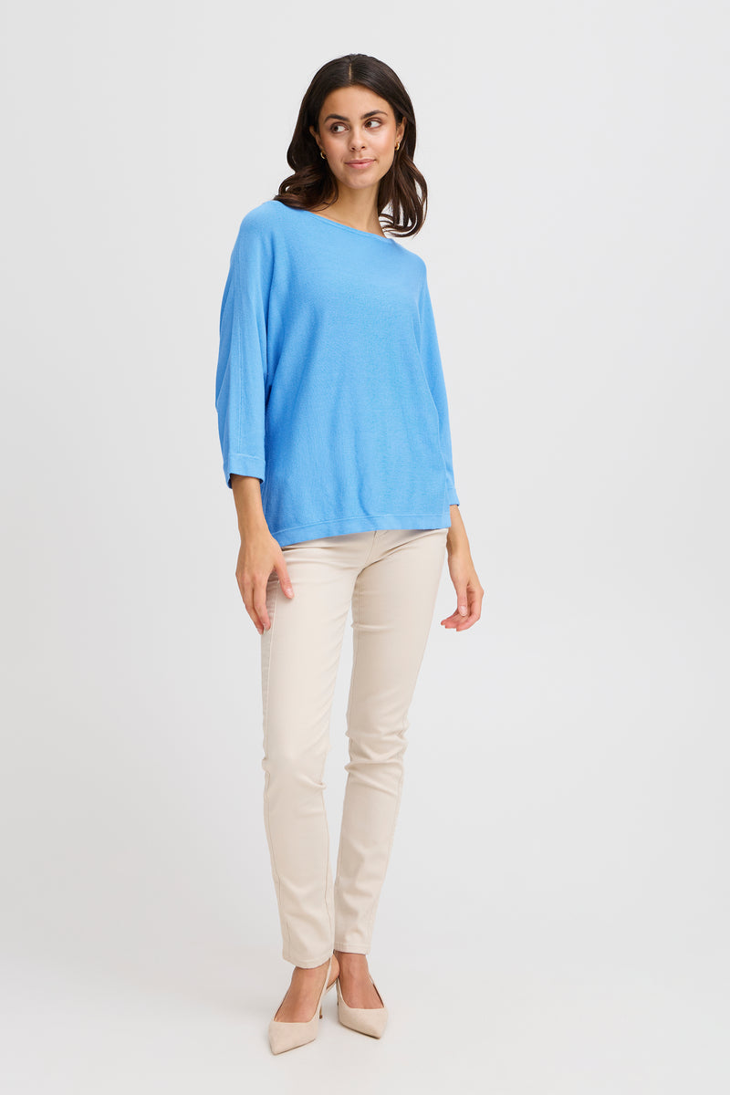 Fransa FrClia Azure Blue Oversized 3/4 Sleeve Knit