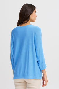 Fransa FrClia Azure Blue Oversized 3/4 Sleeve Knit