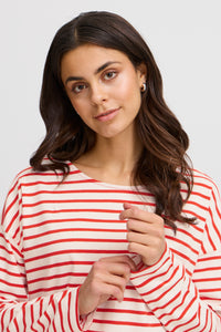 Fransa FrSiva Poinsettia Red Stripe Long Sleeve Top, 20615143