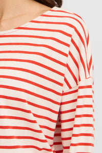 Fransa FrSiva Poinsettia Red Stripe Long Sleeve Top, 20615143