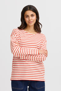 Fransa FrSiva Poinsettia Red Stripe Long Sleeve Top, 20615143