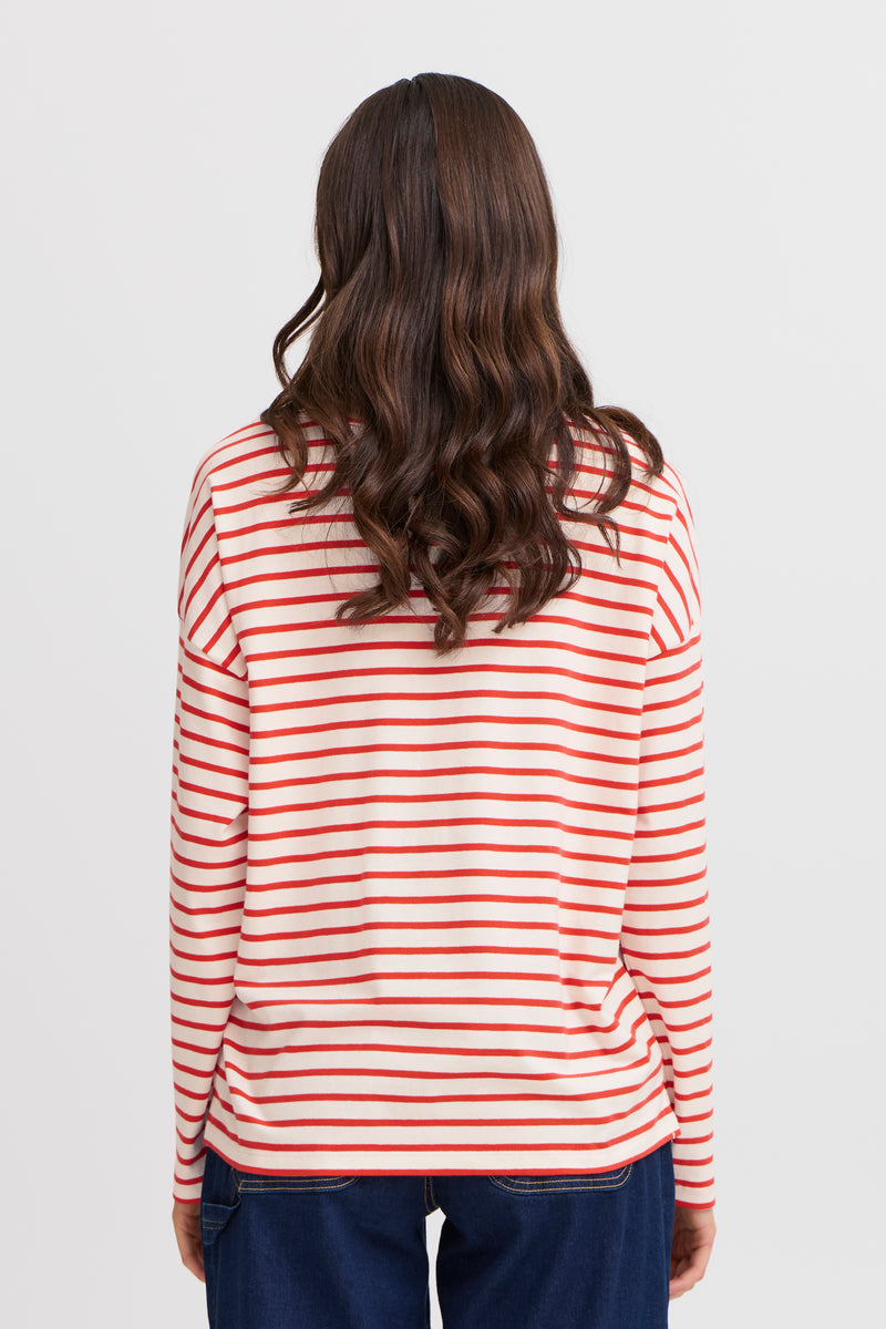 Fransa FrSiva Poinsettia Red Stripe Long Sleeve Top, 20615143