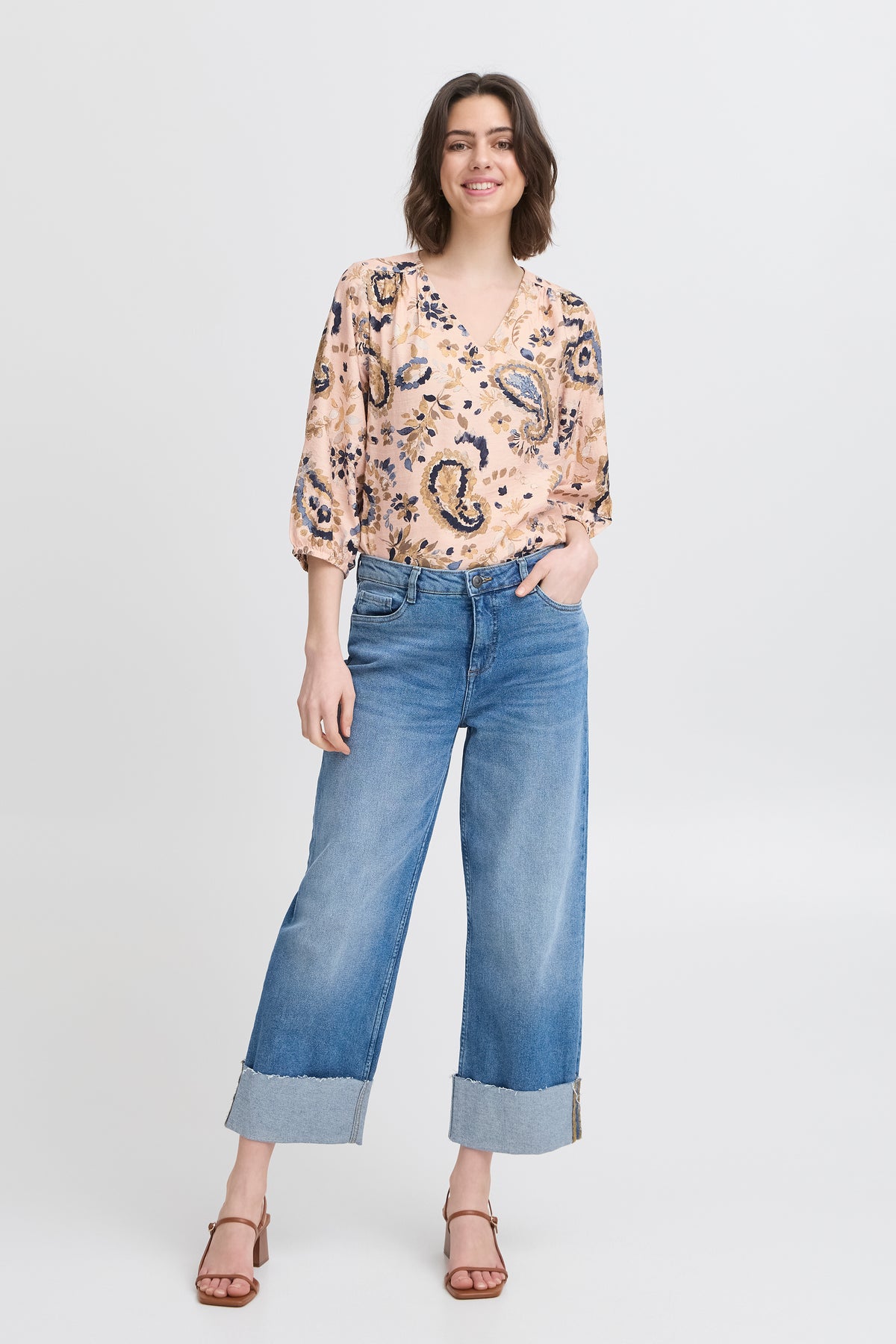 Fransa FrAriana Rose Smoke Floral V-Neck Blouse, 20615424