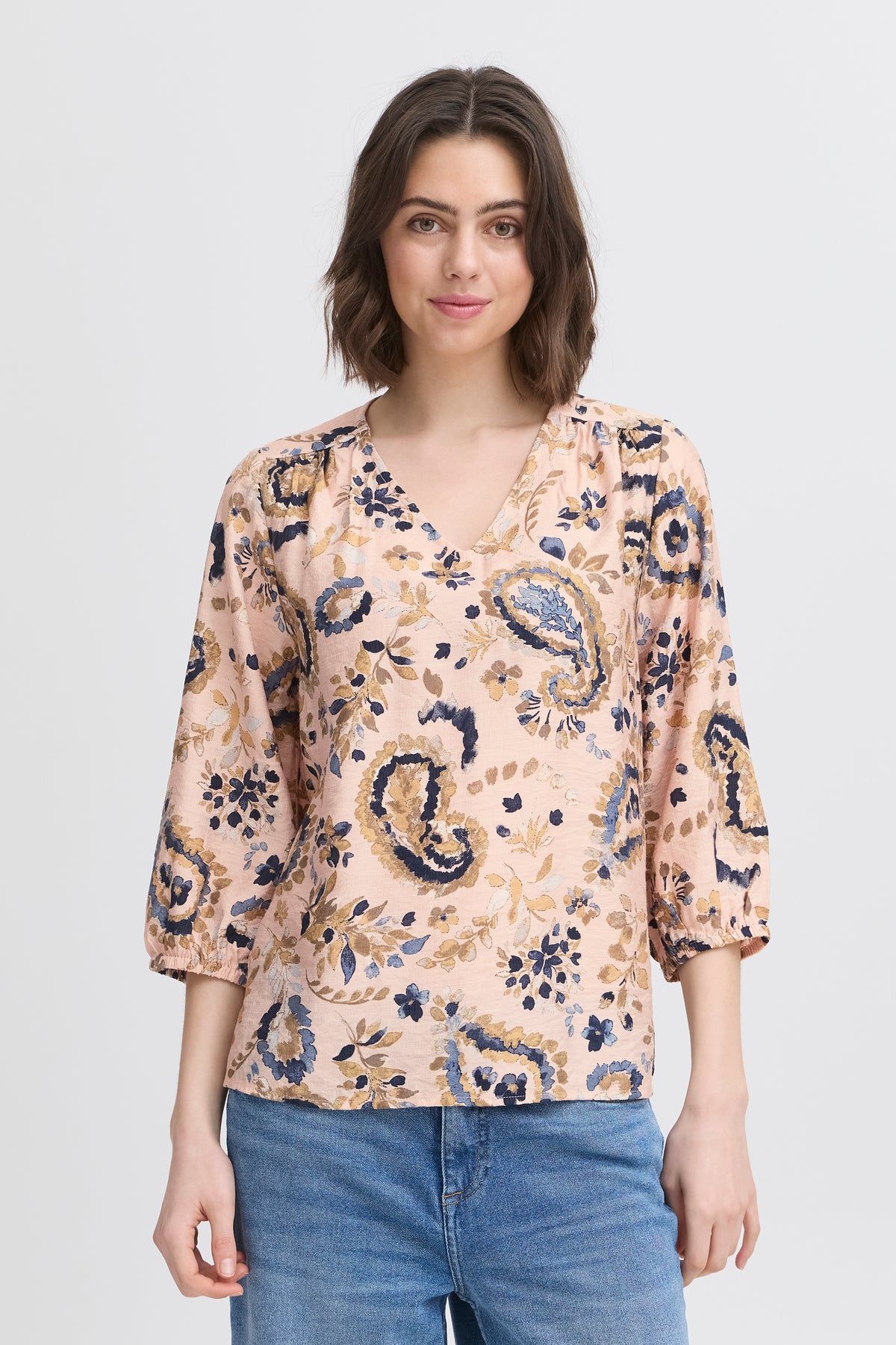 Fransa FrAriana Rose Smoke Floral V-Neck Blouse, 20615424