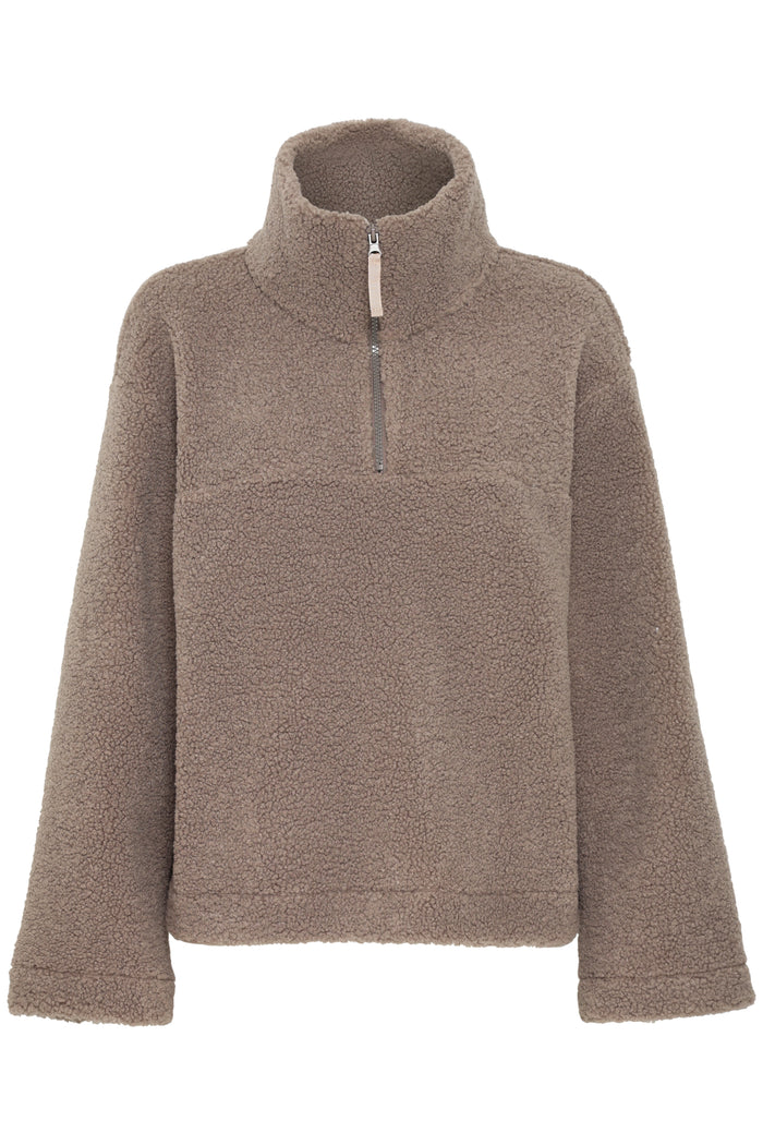 Fransa Mikala Brindle Teddy Half Zip Top