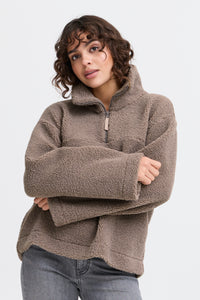 Fransa Mikala Brindle Teddy Half Zip Top