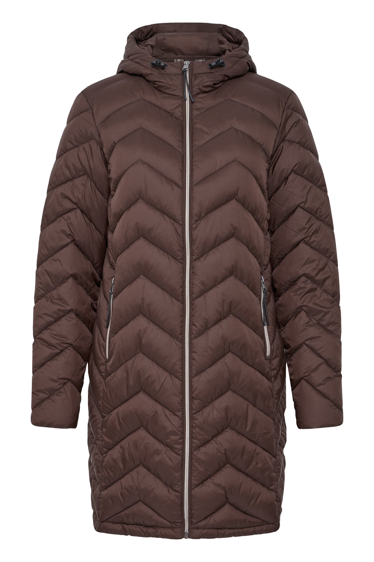 FRANSA FrBaPadding Knee Length Chocolate Hot Fudge Puffa Coat with Hood