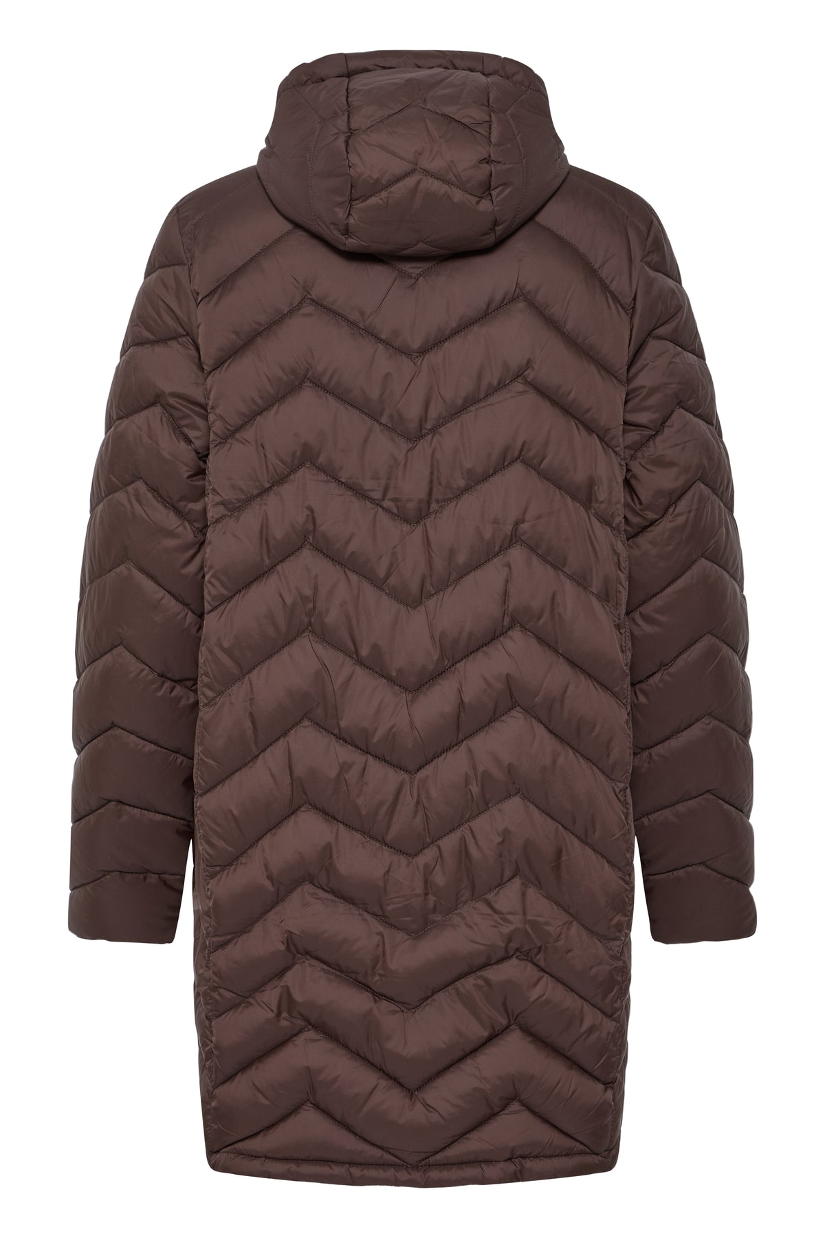 FRANSA FrBaPadding Knee Length Chocolate Hot Fudge Puffa Coat with Hood